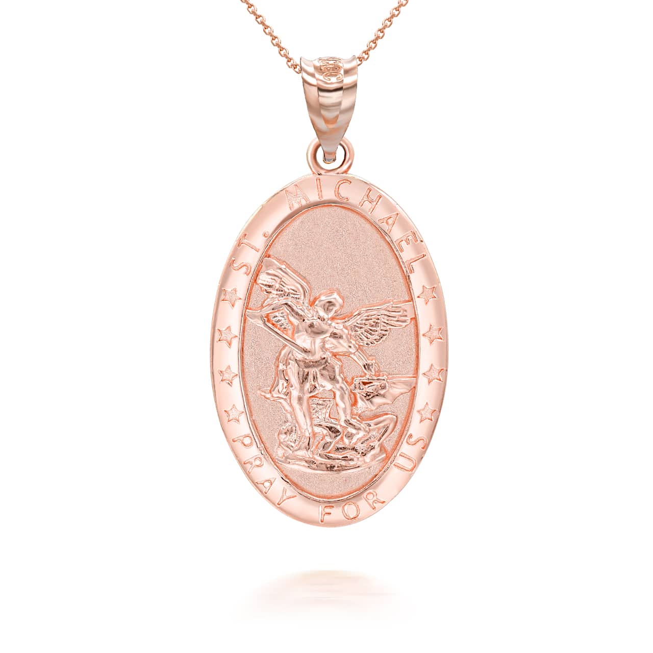 Gold Oval Saint Michael Pendant Necklace, view 6