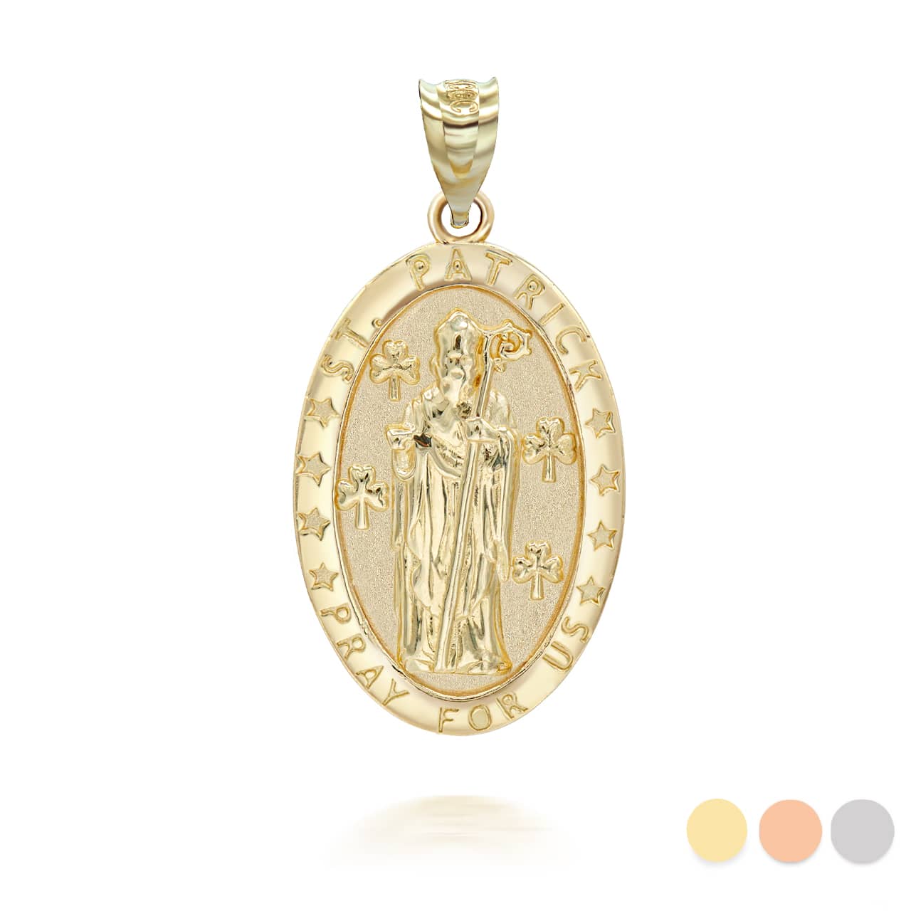Gold Oval Saint Patrick Pendant Necklace