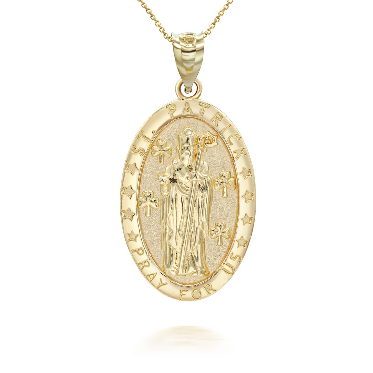 Gold Oval Saint Patrick Pendant Necklace, view 3