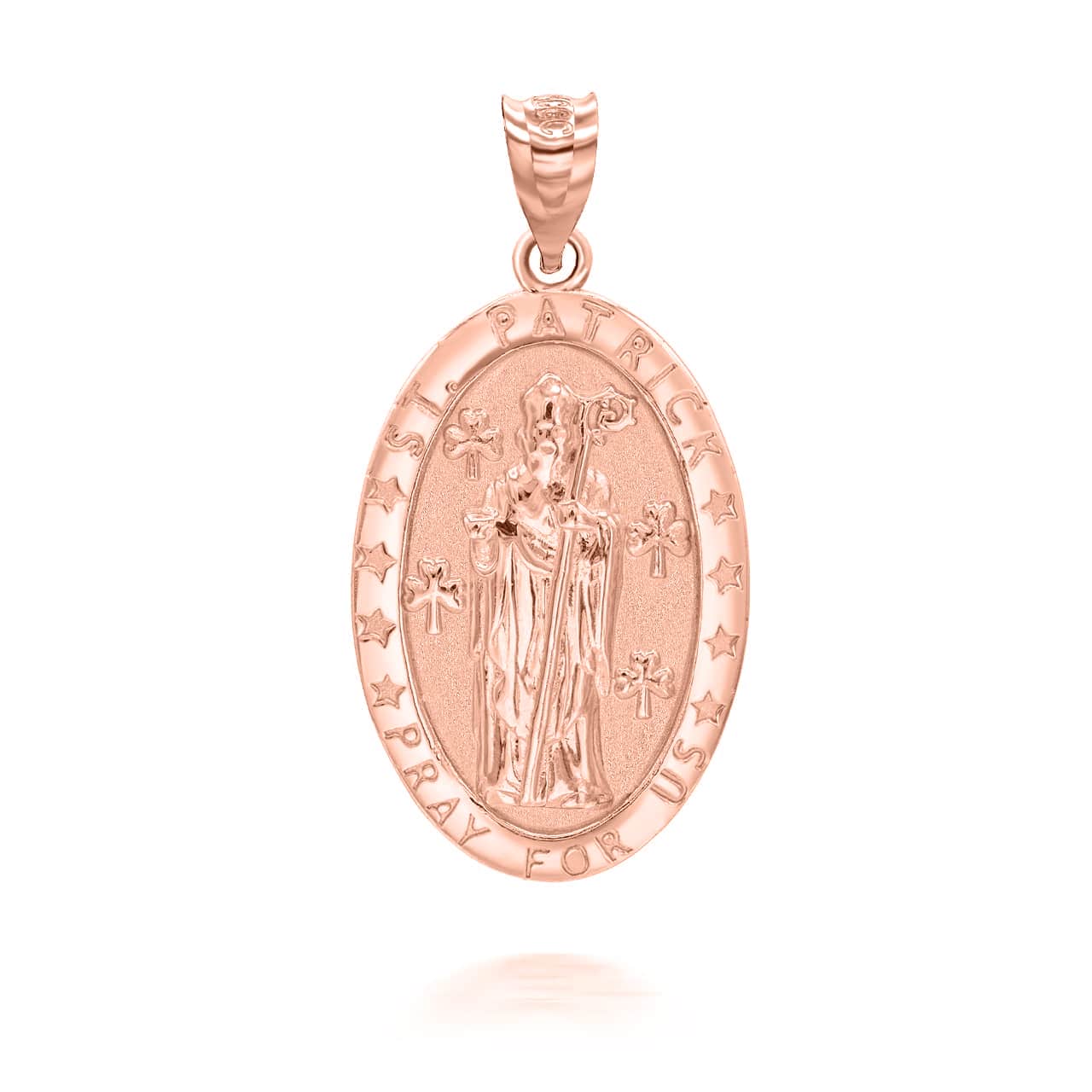 Gold Oval Saint Patrick Pendant Necklace, view 4
