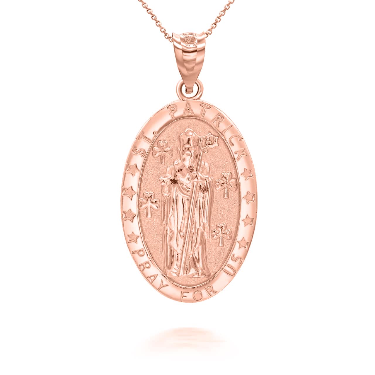 Gold Oval Saint Patrick Pendant Necklace, view 5
