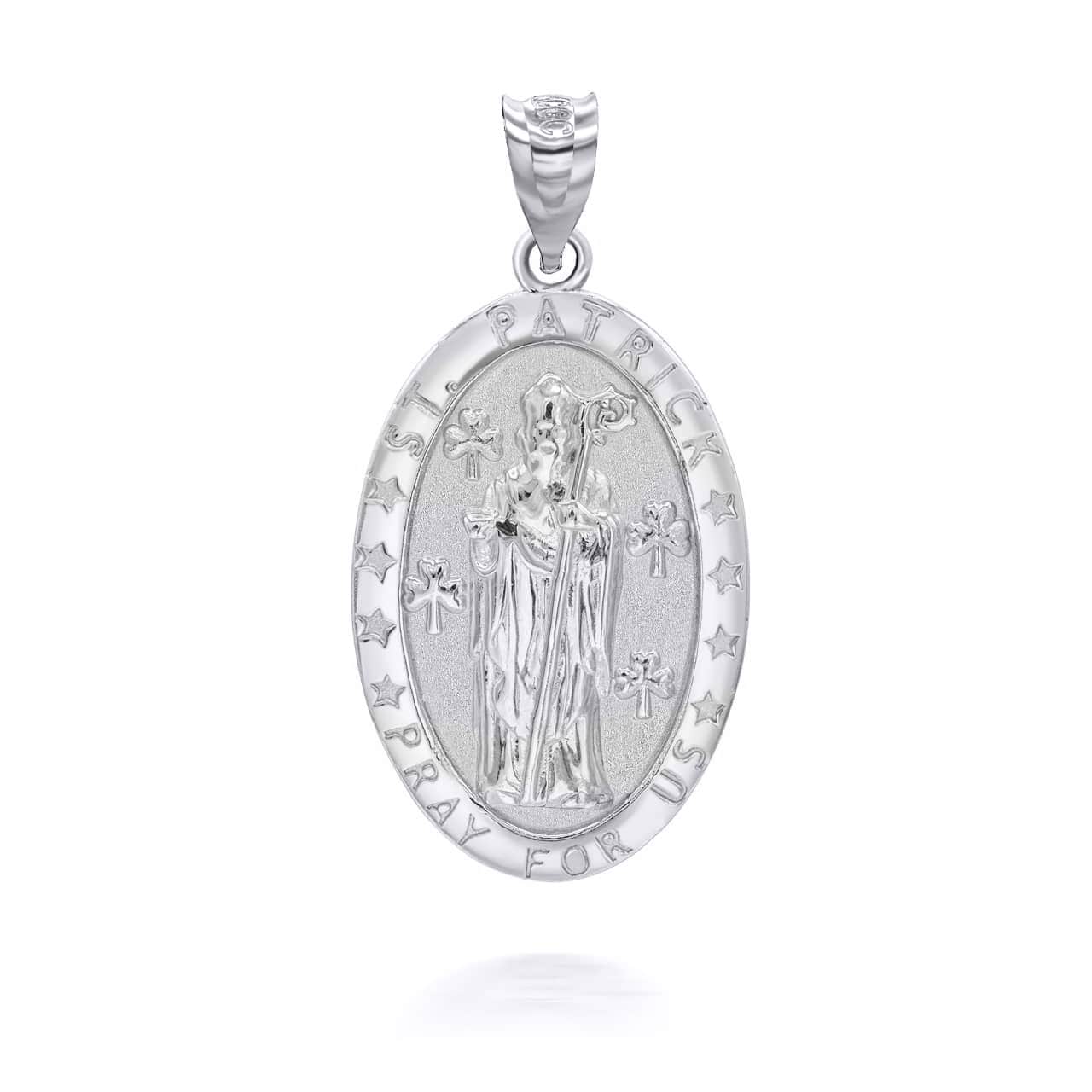 Gold Oval Saint Patrick Pendant Necklace, view 6