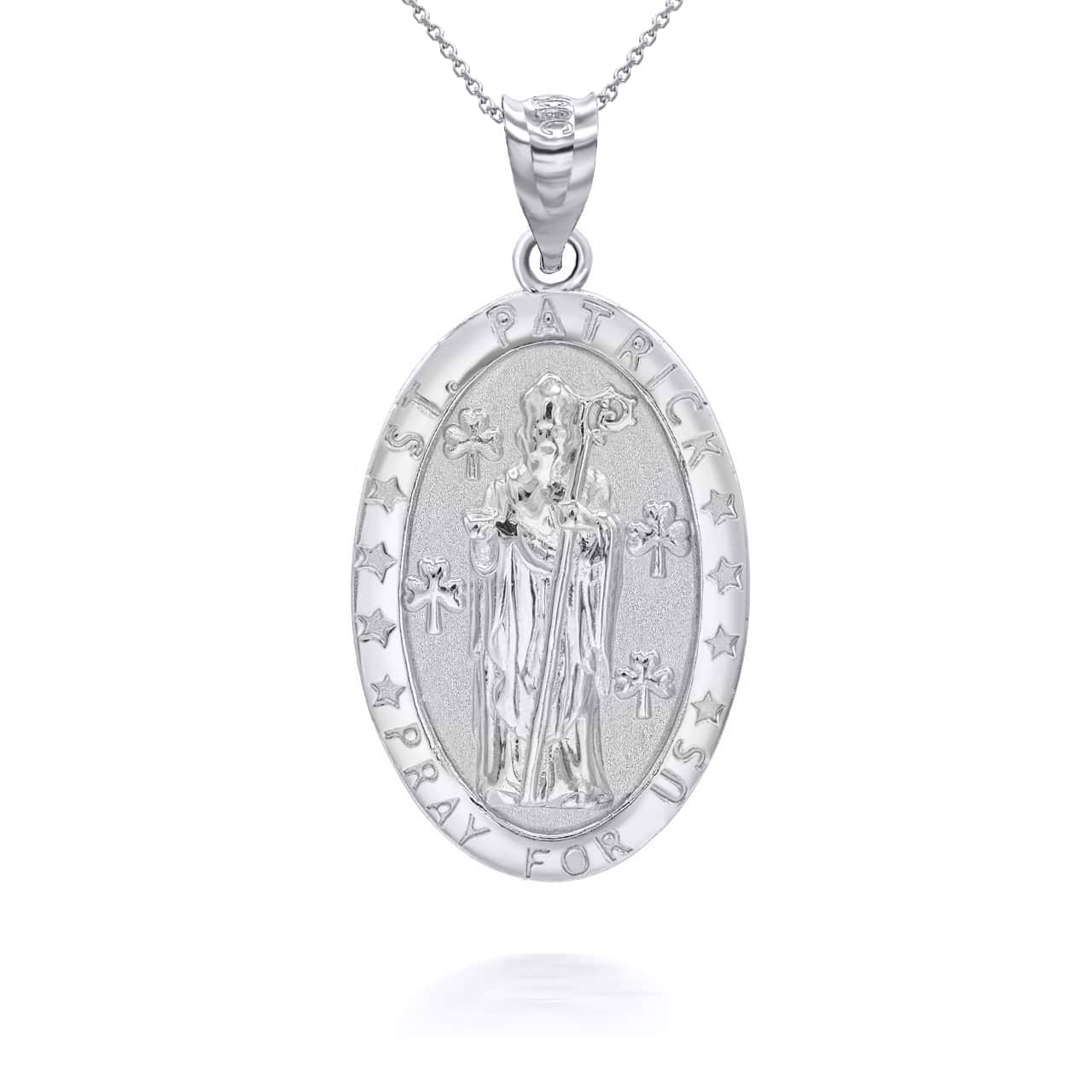 Gold Oval Saint Patrick Pendant Necklace, view 7