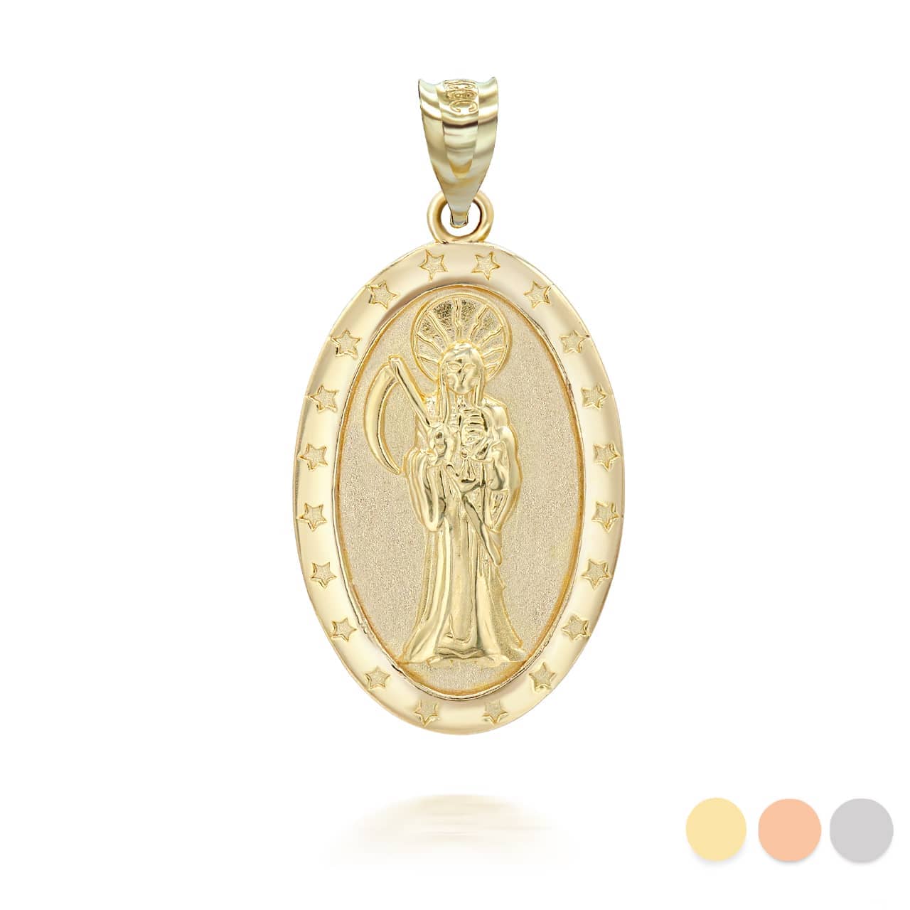 Gold Oval Santa Muerte Pendant Necklace