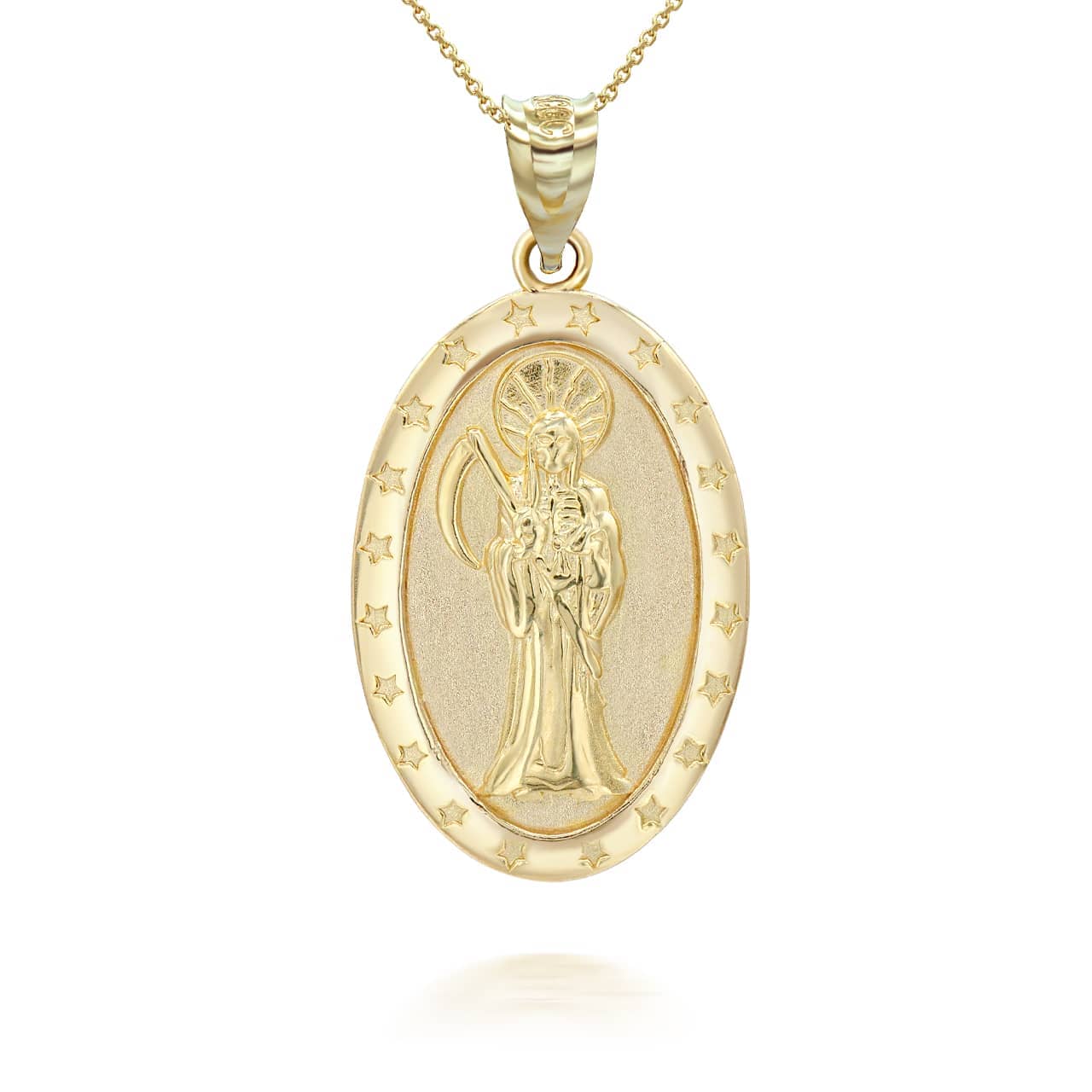 Gold Oval Santa Muerte Pendant Necklace, view 3