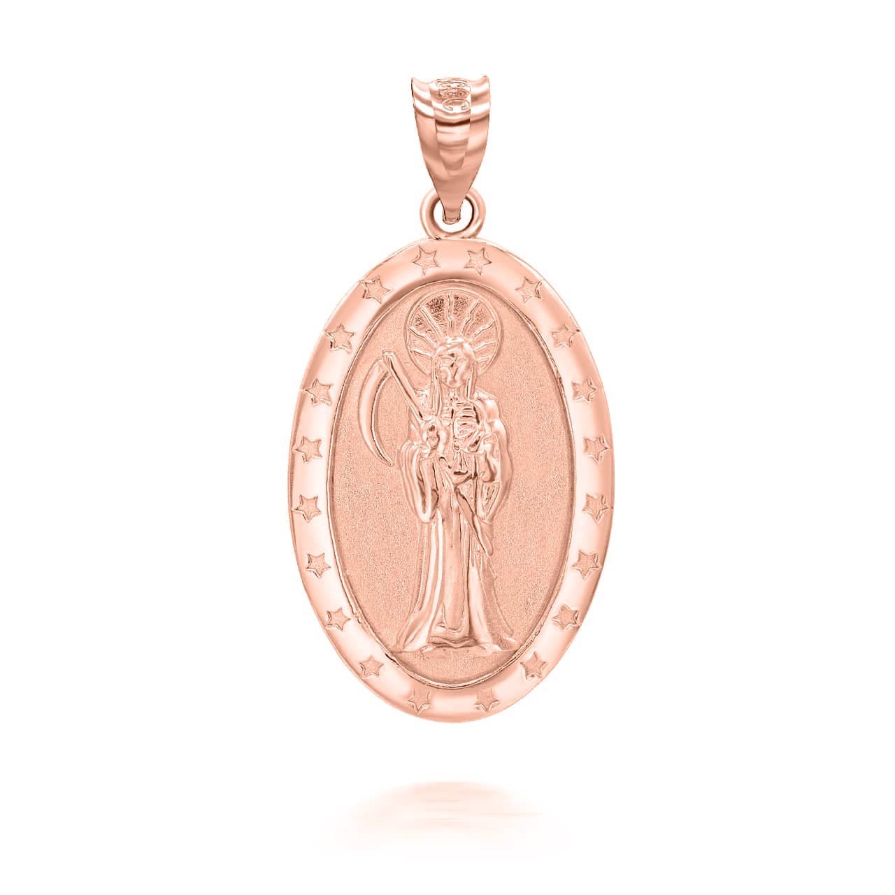 Gold Oval Santa Muerte Pendant Necklace, view 4