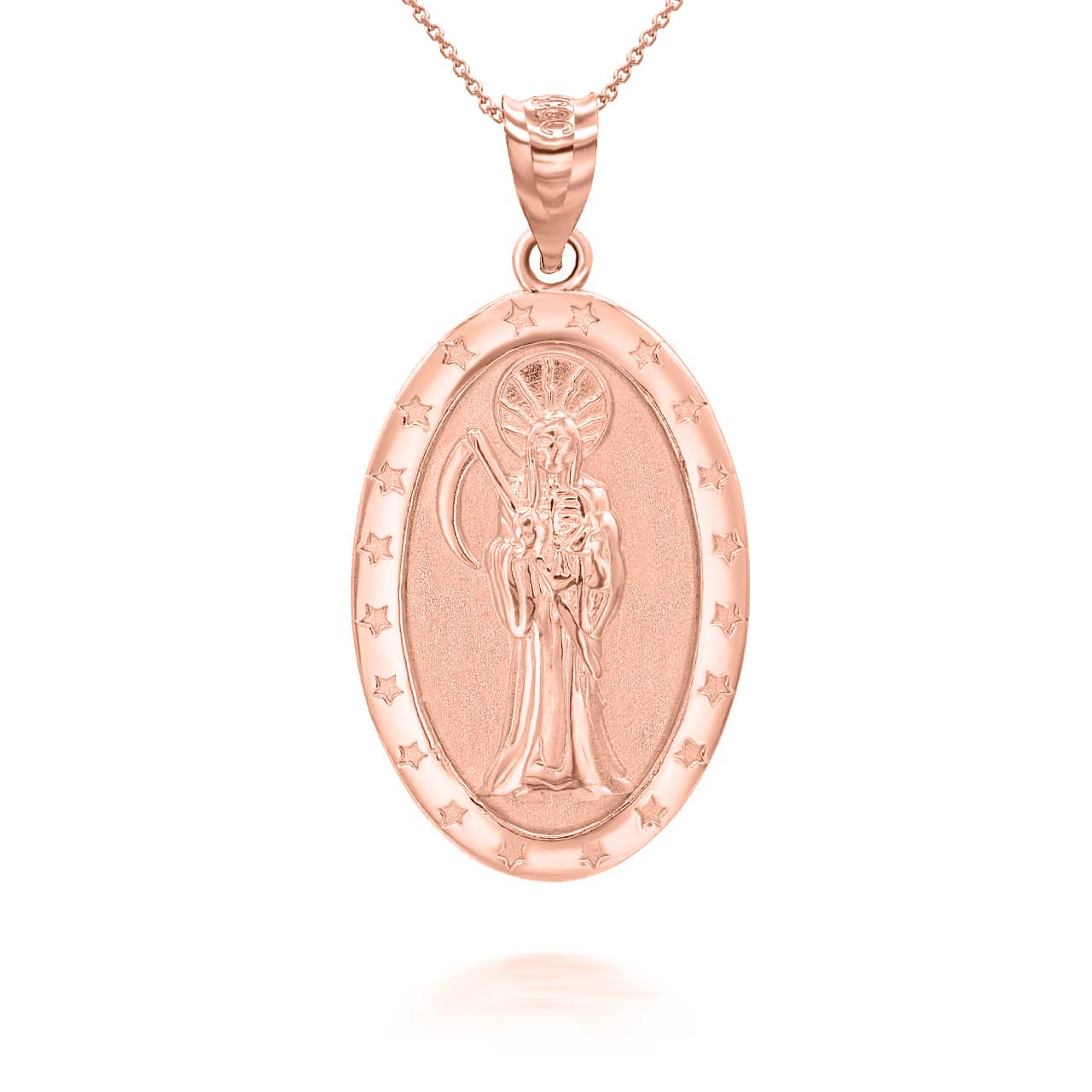 Gold Oval Santa Muerte Pendant Necklace, view 5