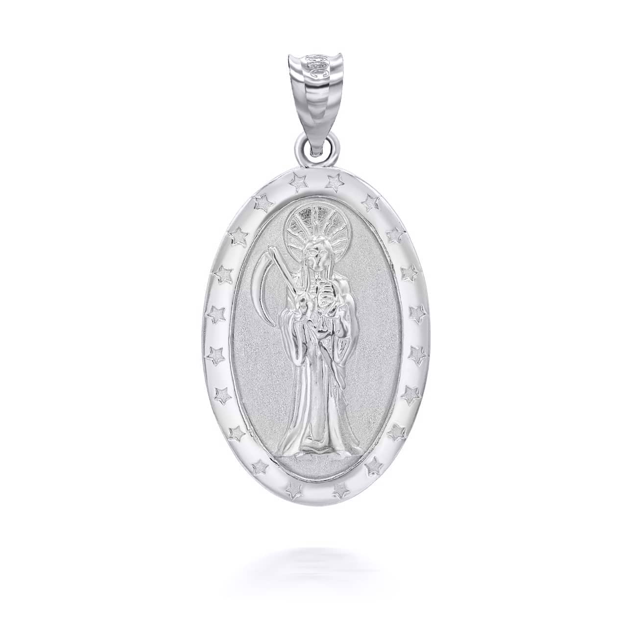 Gold Oval Santa Muerte Pendant Necklace, view 6