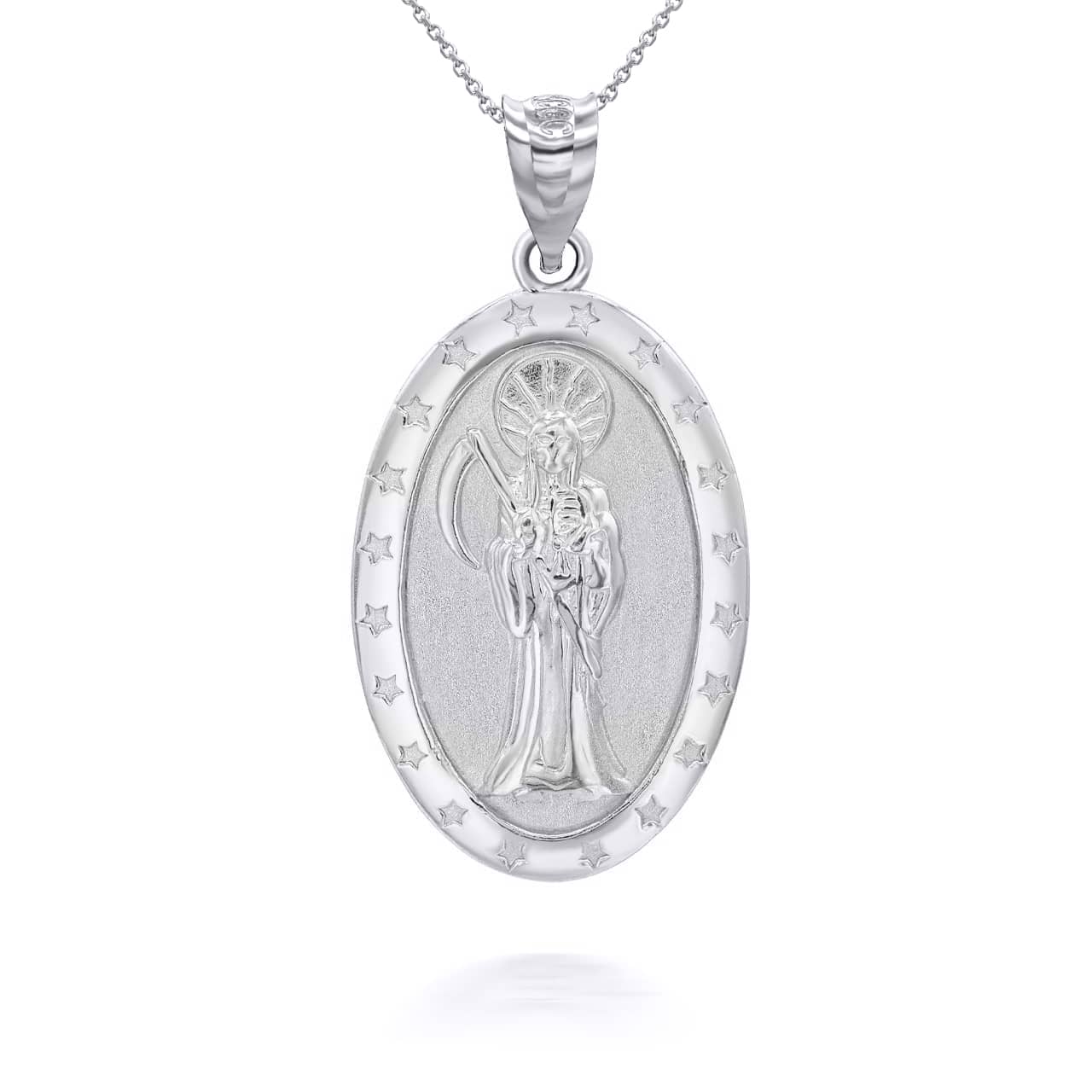 Gold Oval Santa Muerte Pendant Necklace, view 7