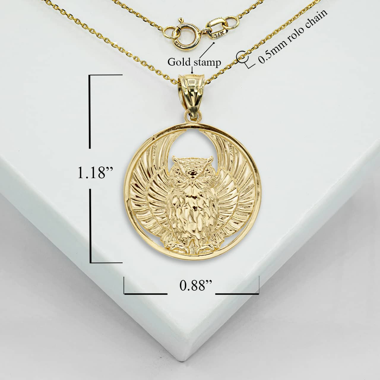 Gold Owl Medallion Pendant Necklace, view 4