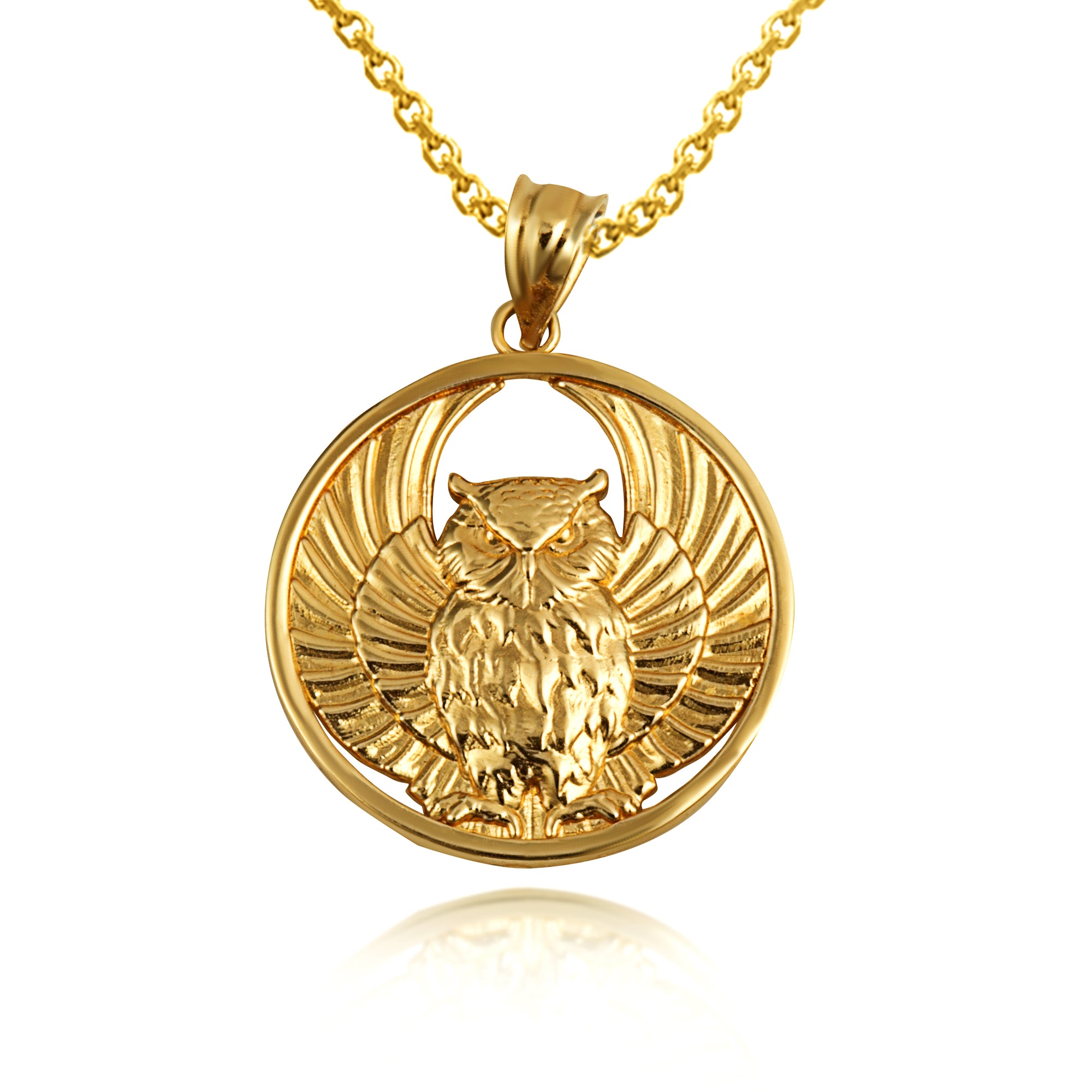 Gold Owl Medallion Pendant Necklace, view 5