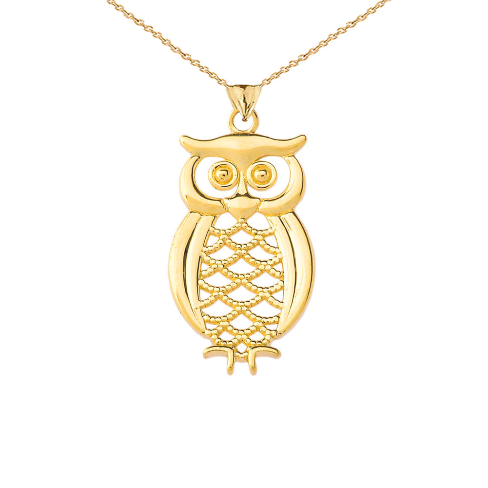 Gold Owl Pendant Necklace, view 3