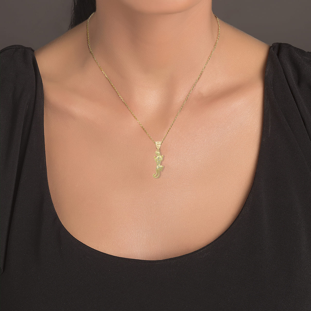 Gold Panther with CZ Stones Pendant Necklace, view 2