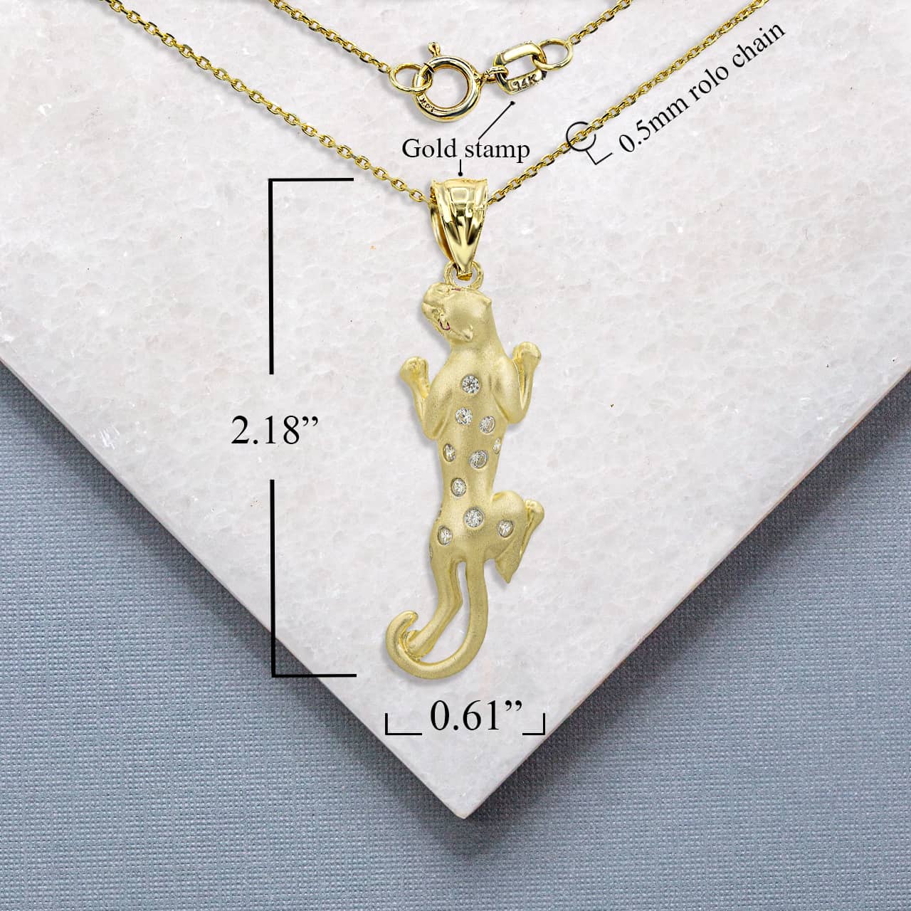 Gold Panther with CZ Stones Pendant Necklace, view 4