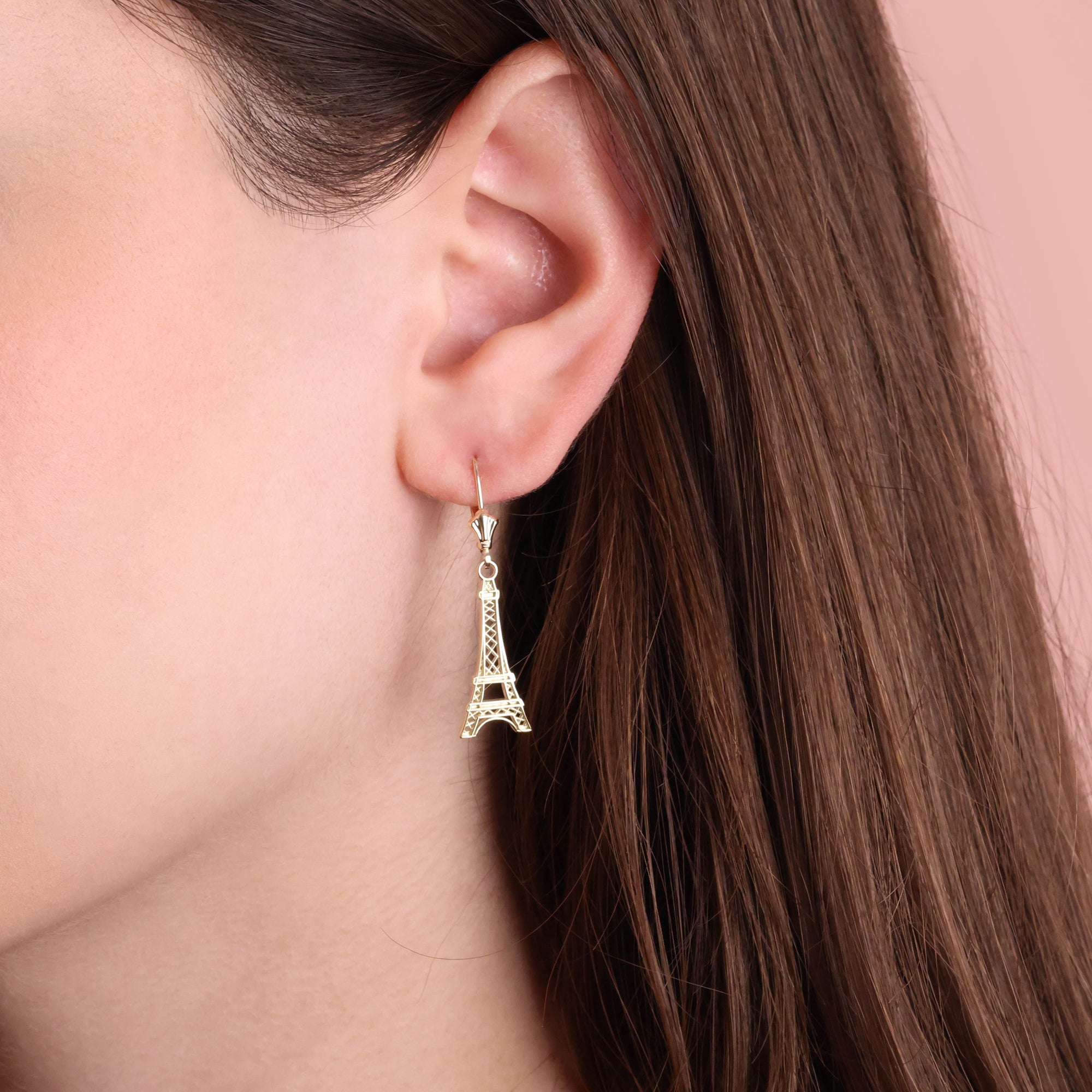 Gold Paris Eiffel Tower Earrings, view 2