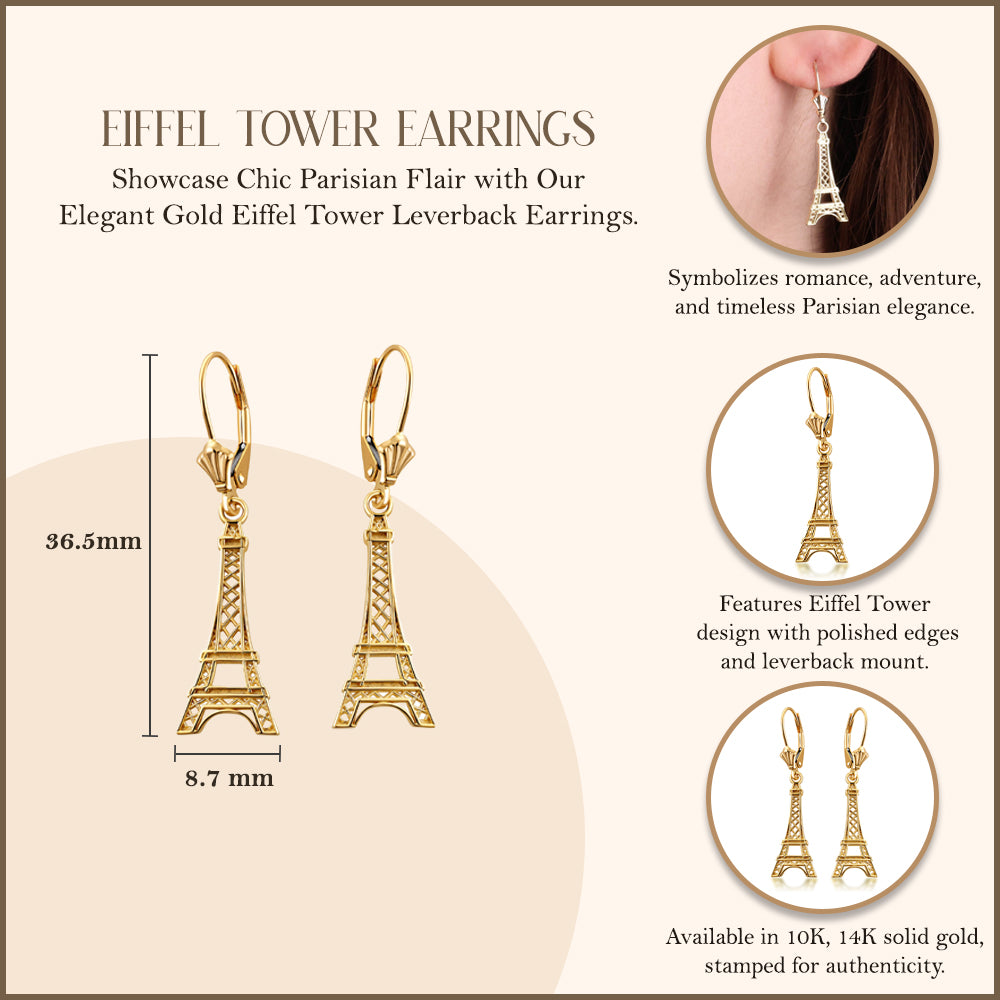 Gold Paris Eiffel Tower Earrings, view 3