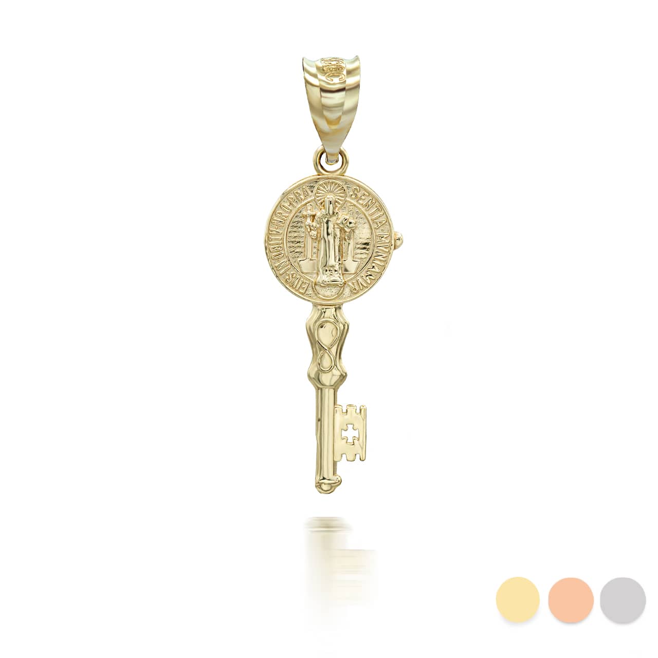 Gold Patron Saint Benedict Medal Key Pendant Necklace