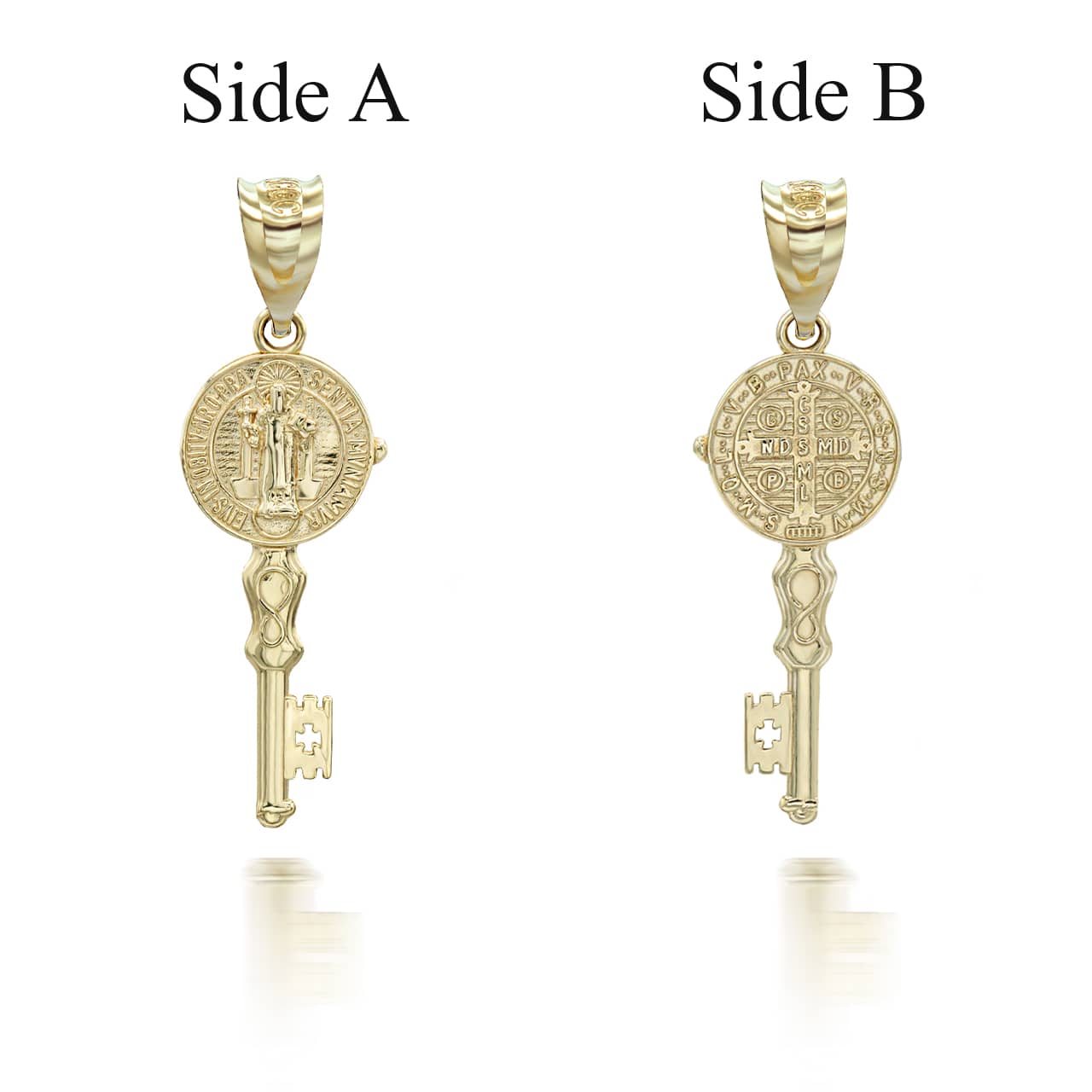 Gold Patron Saint Benedict Medal Key Pendant Necklace, view 4