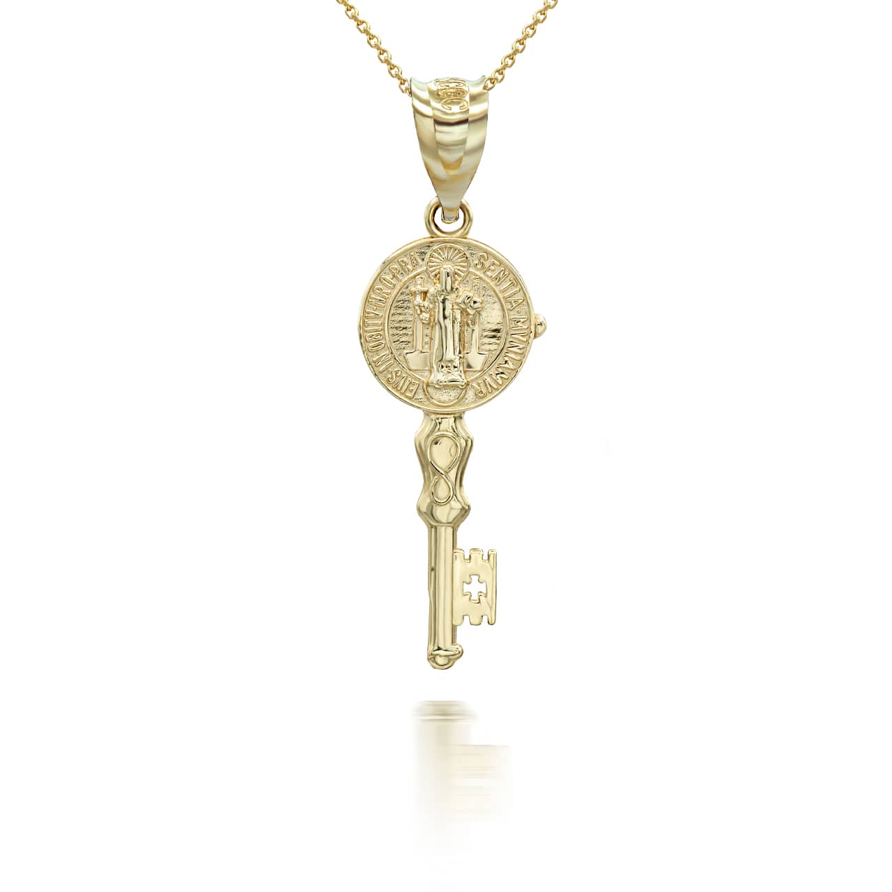 Gold Patron Saint Benedict Medal Key Pendant Necklace, view 5