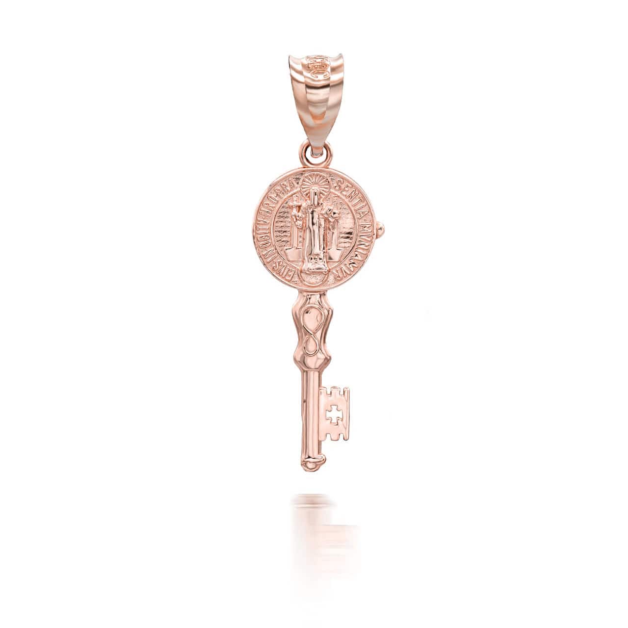 Gold Patron Saint Benedict Medal Key Pendant Necklace, view 6