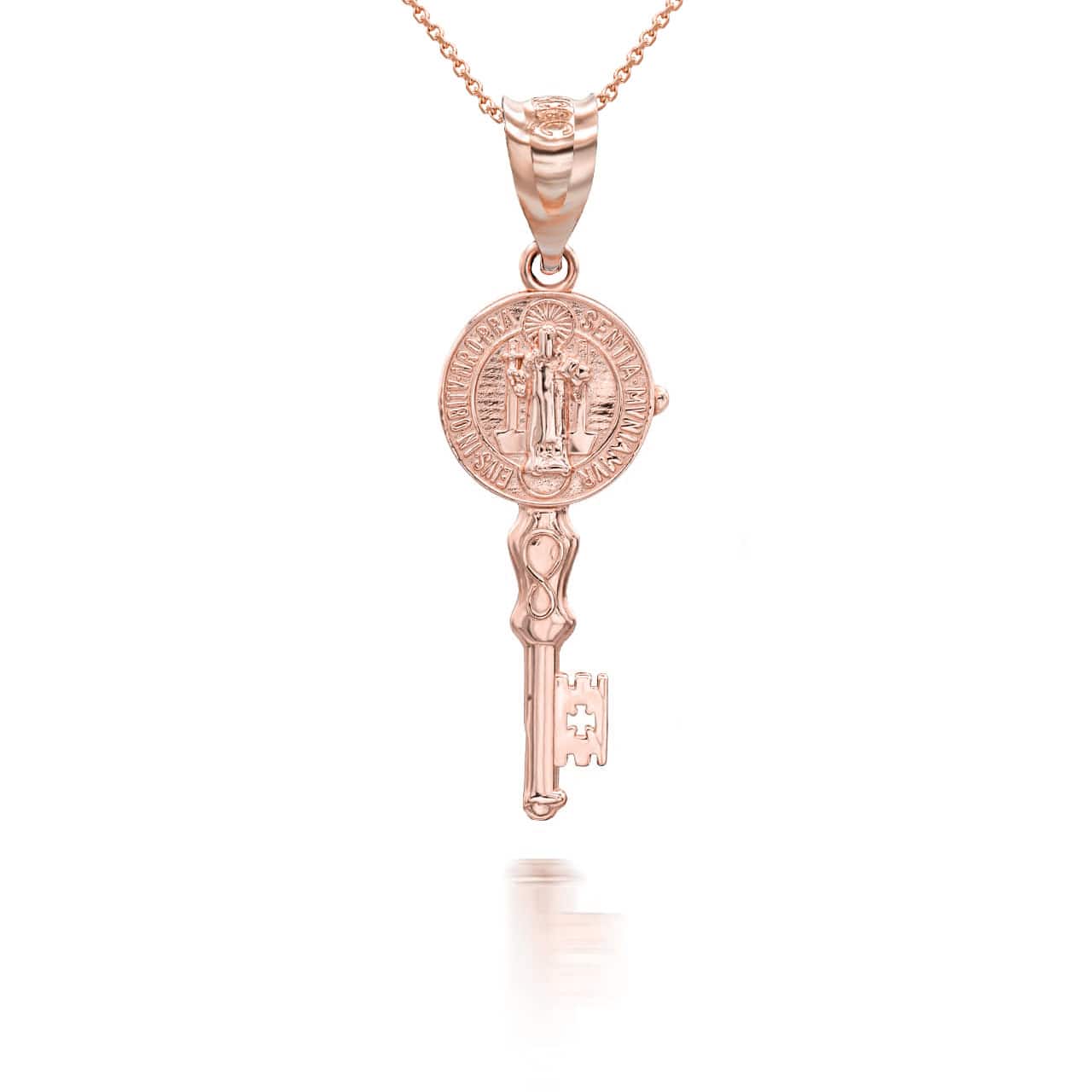 Gold Patron Saint Benedict Medal Key Pendant Necklace, view 7