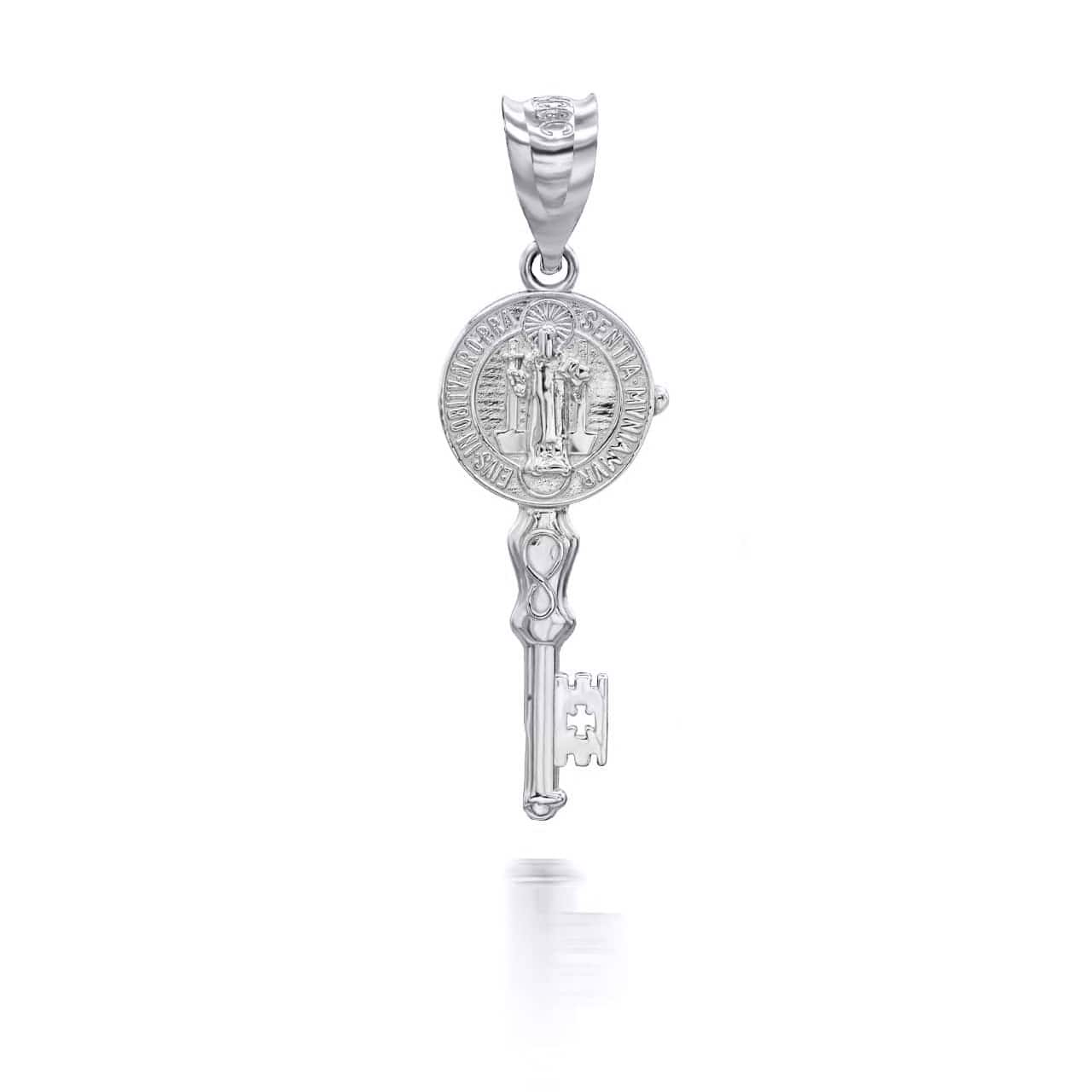 Gold Patron Saint Benedict Medal Key Pendant Necklace, view 8