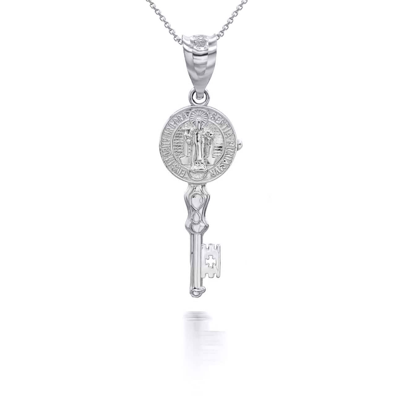 Gold Patron Saint Benedict Medal Key Pendant Necklace, view 9