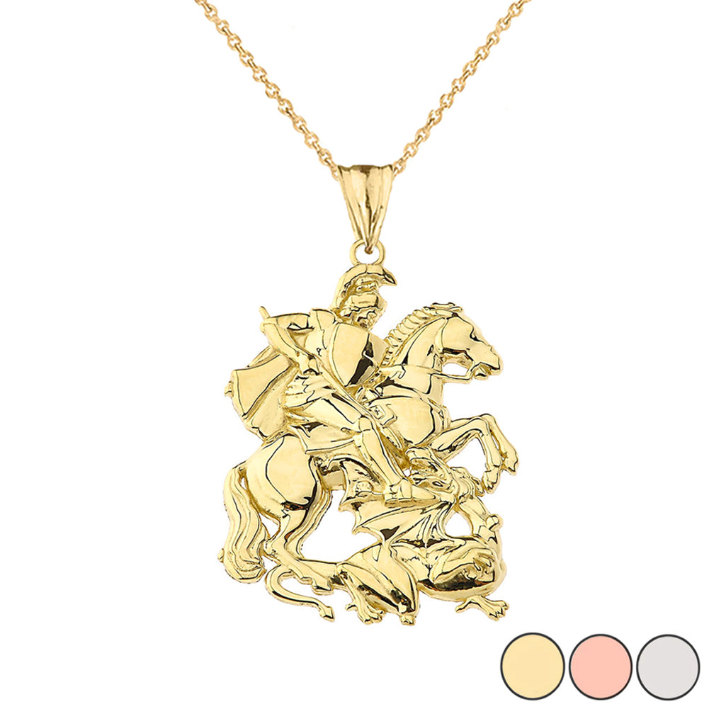 Gold Patron Saint George Dragon Pendant Necklace
