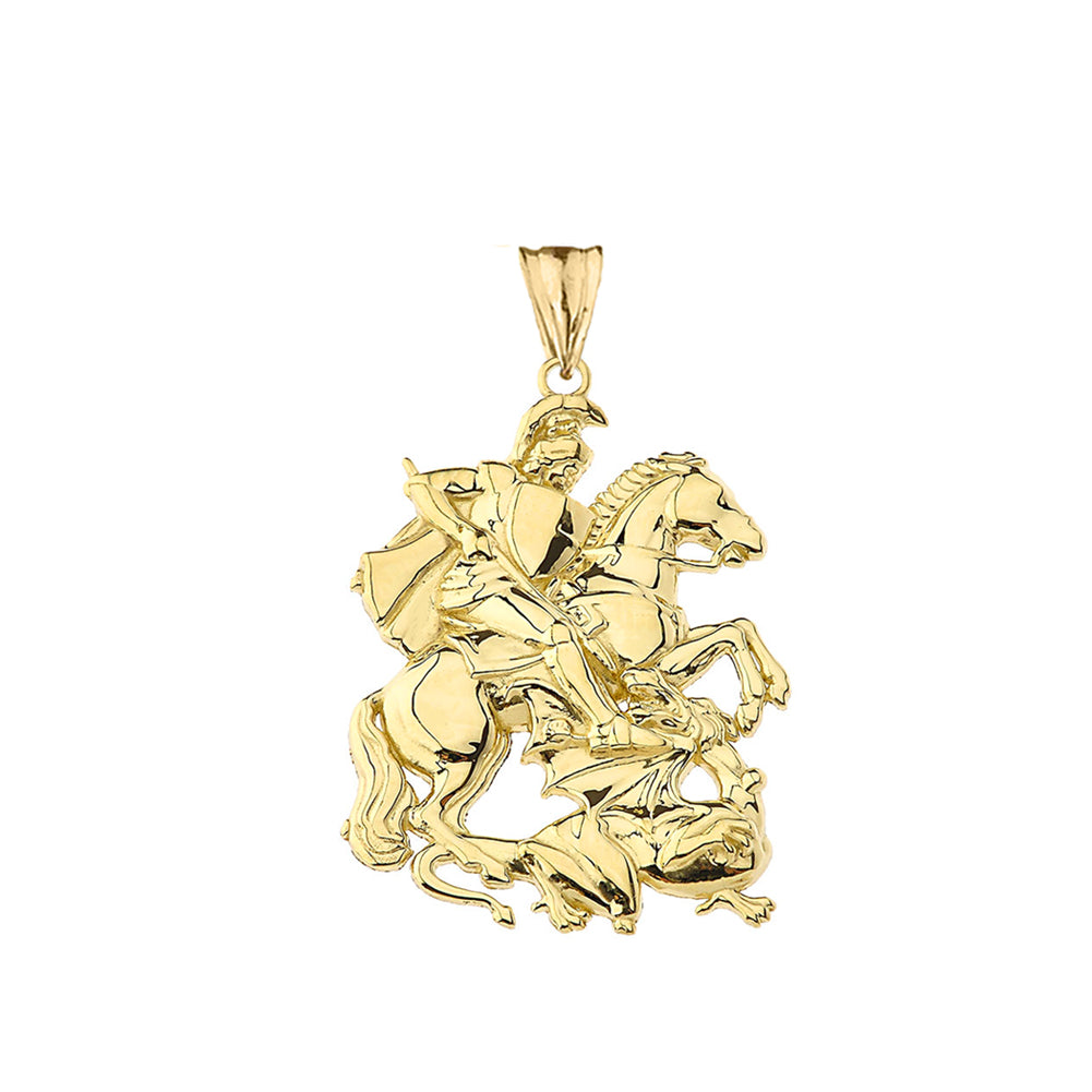 Gold Patron Saint George Dragon Pendant Necklace, view 2