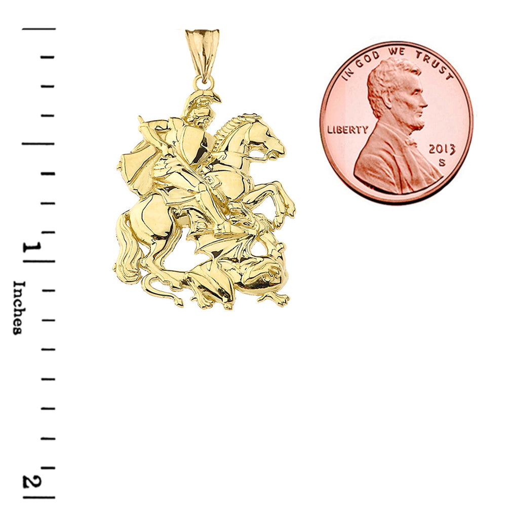 Gold Patron Saint George Dragon Pendant Necklace, view 3