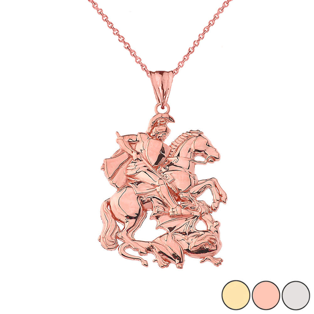 Gold Patron Saint George Dragon Pendant Necklace, view 4