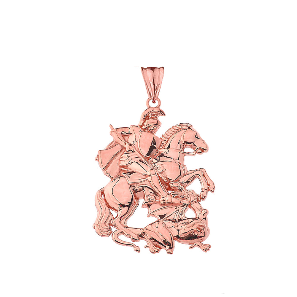 Gold Patron Saint George Dragon Pendant Necklace, view 5