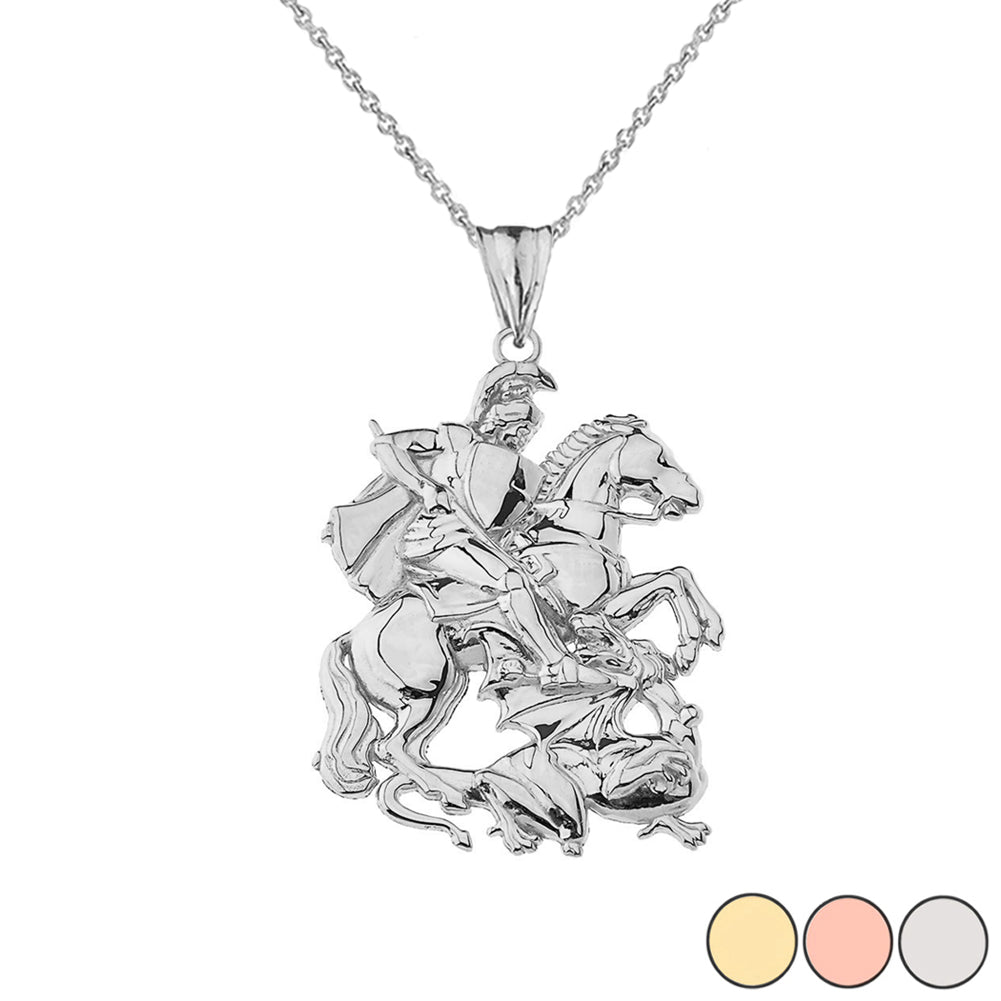 Gold Patron Saint George Dragon Pendant Necklace, view 6