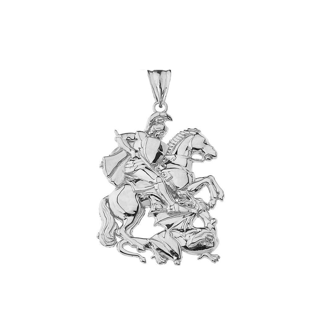 Gold Patron Saint George Dragon Pendant Necklace, view 7