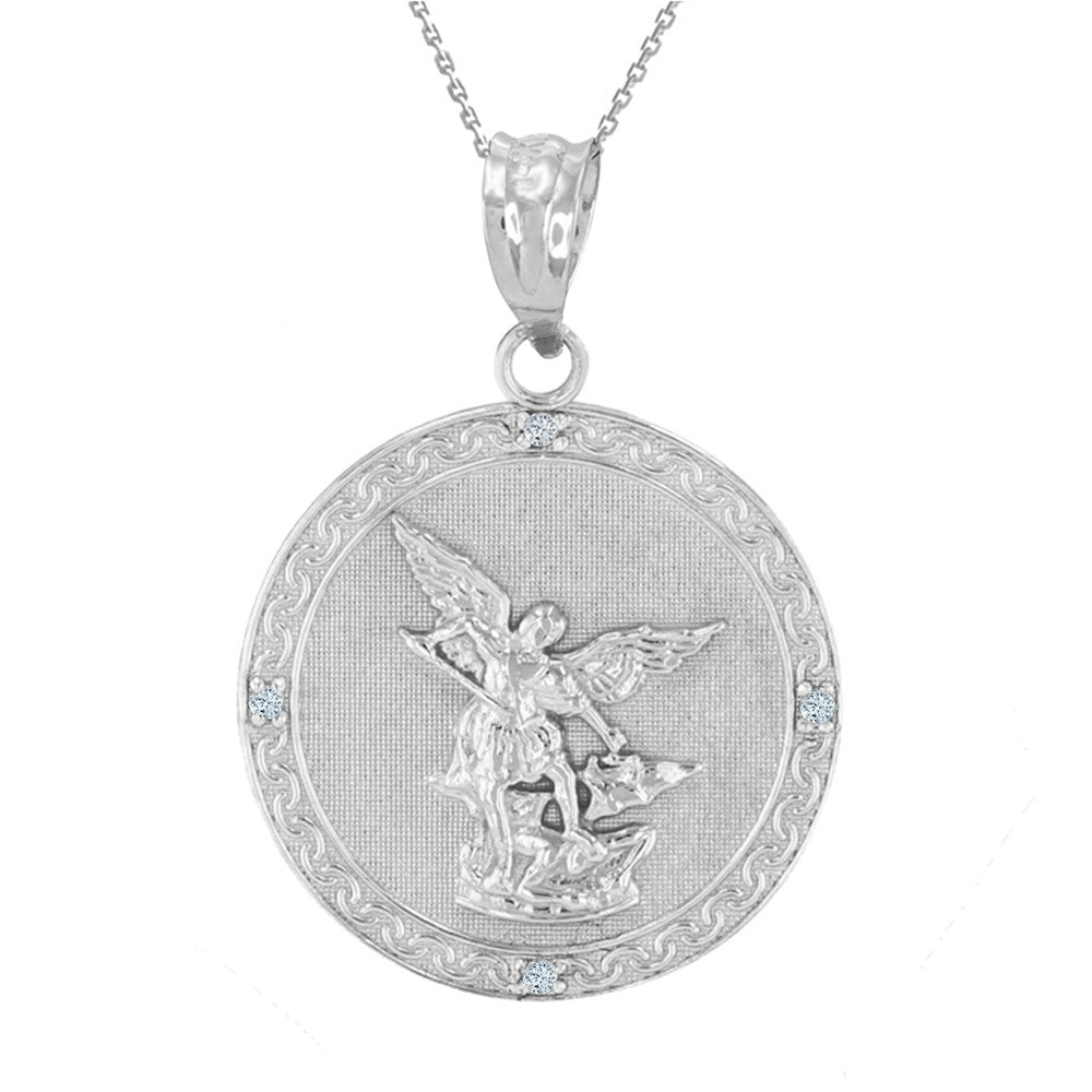 Gold Patron Saint Michael Archangel Diamond Medallion Pendant Necklace, view 8