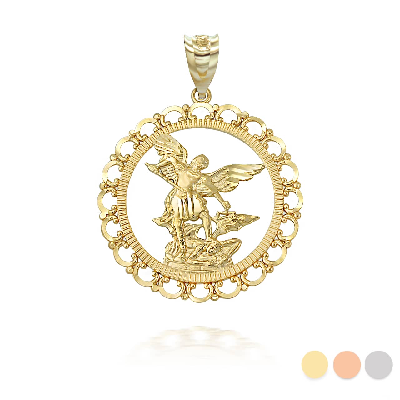 Gold Patron Saint Michael Archangel Round Pendant Necklace