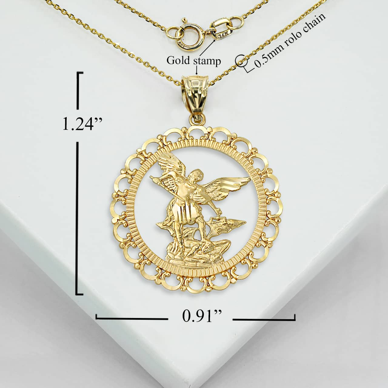 Gold Patron Saint Michael Archangel Round Pendant Necklace, view 4