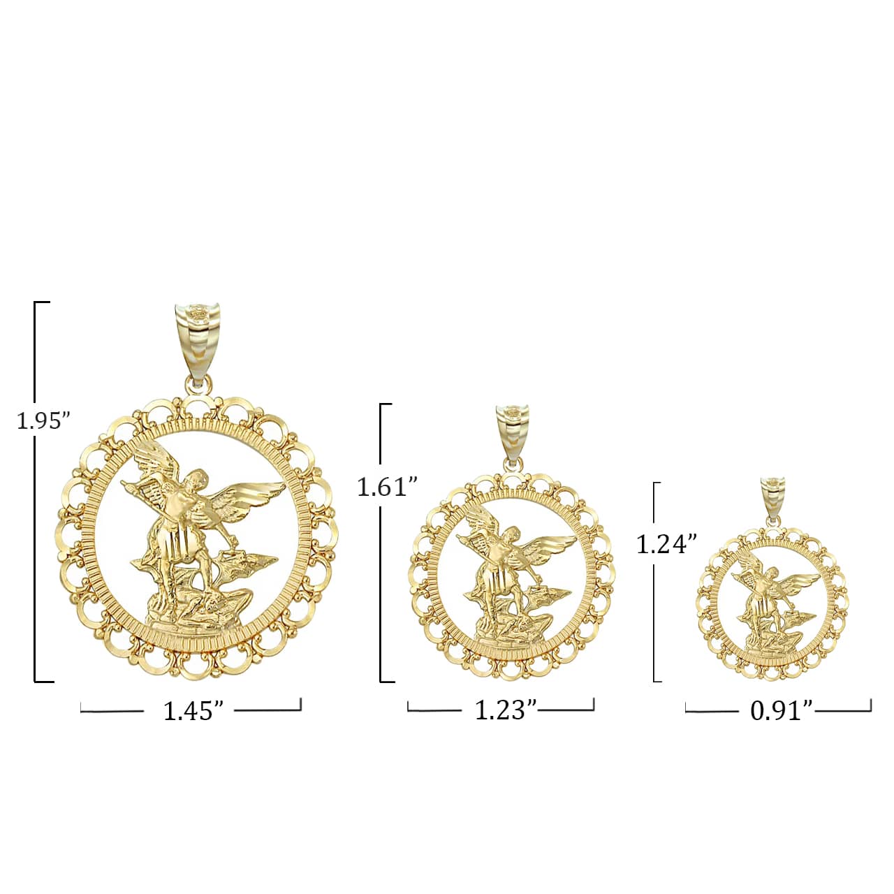 Gold Patron Saint Michael Archangel Round Pendant Necklace, view 5