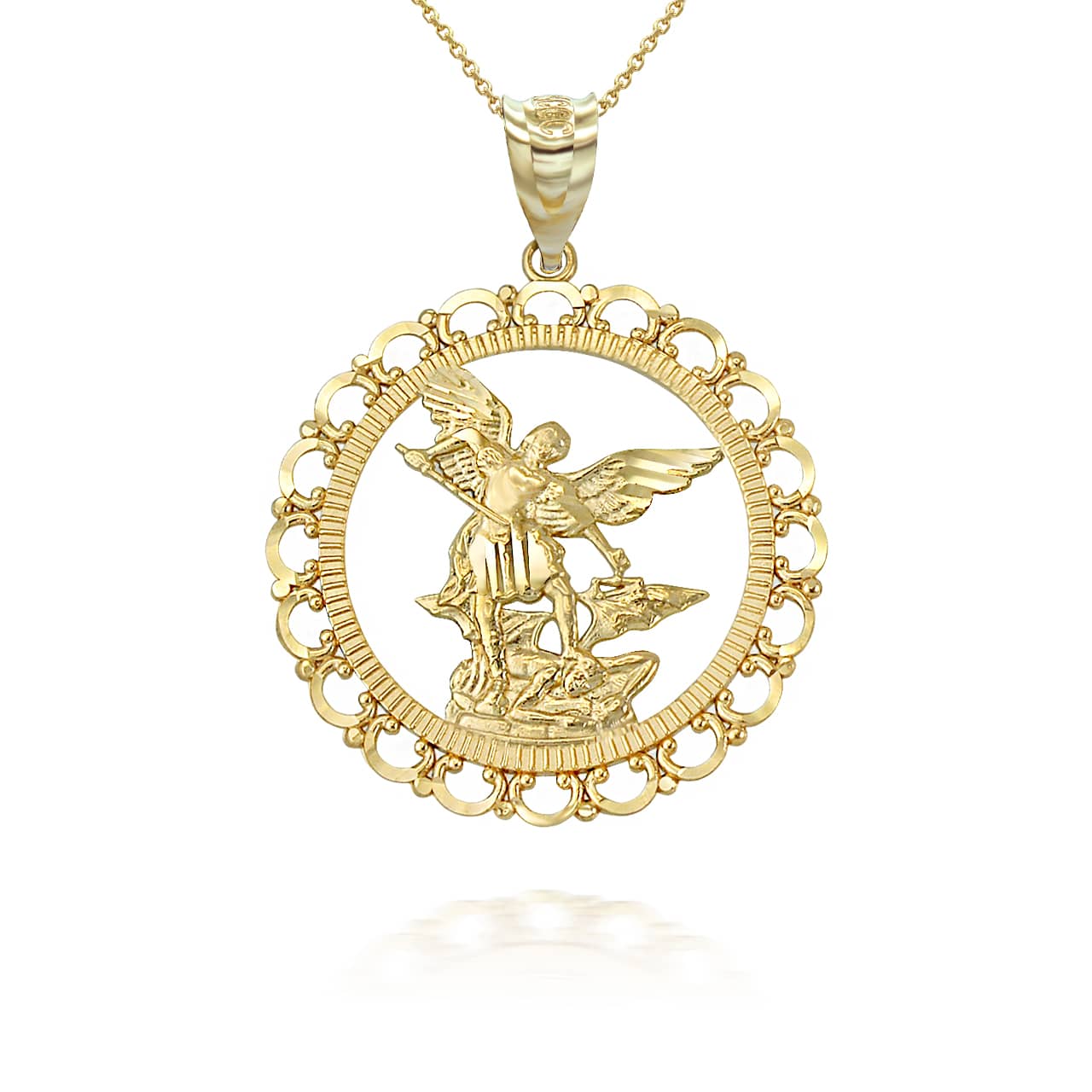 Gold Patron Saint Michael Archangel Round Pendant Necklace, view 6
