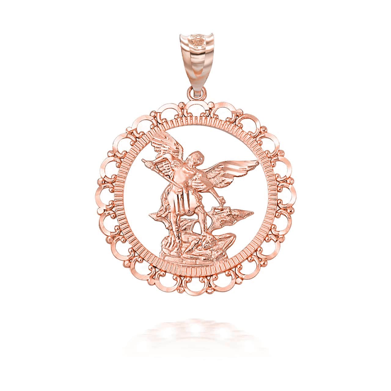 Gold Patron Saint Michael Archangel Round Pendant Necklace, view 7