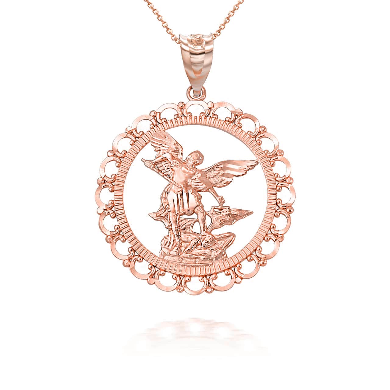 Gold Patron Saint Michael Archangel Round Pendant Necklace, view 8