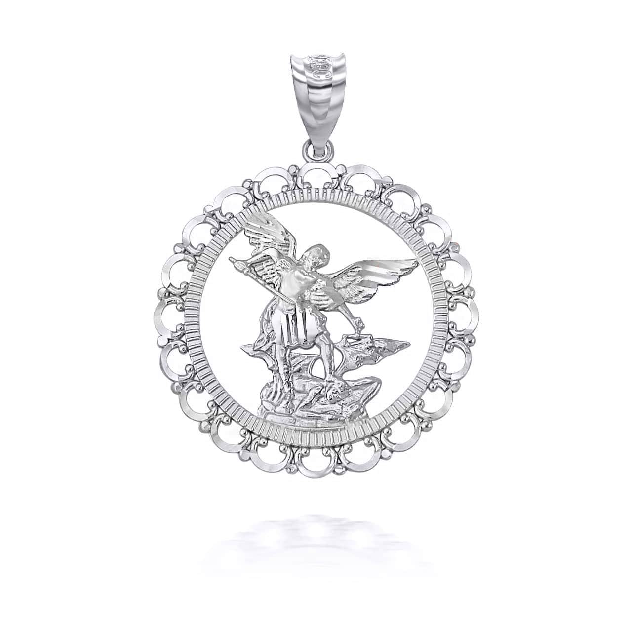 Gold Patron Saint Michael Archangel Round Pendant Necklace, view 9