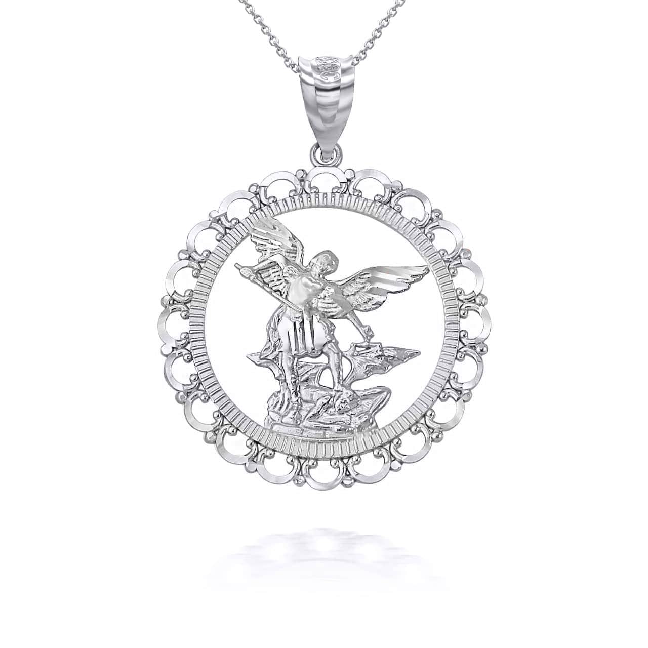 Gold Patron Saint Michael Archangel Round Pendant Necklace, view 10