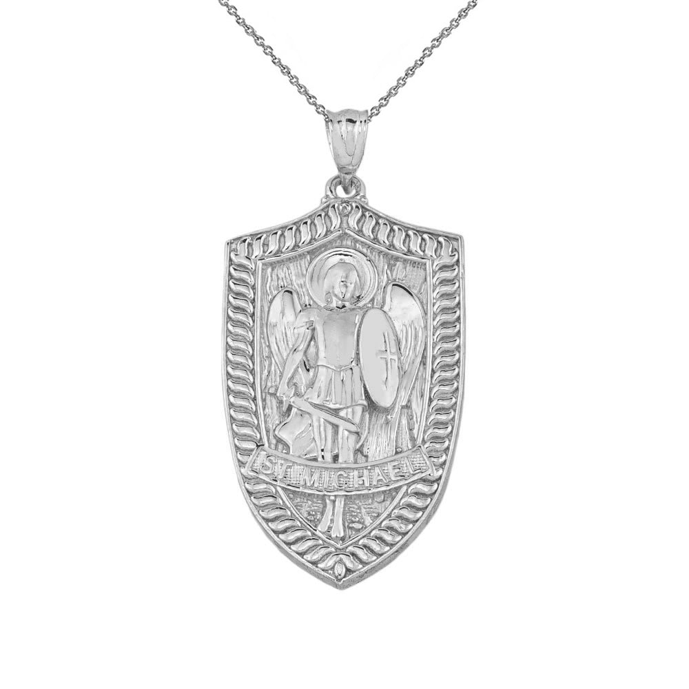 Gold Patron Saint Michael Archangel Shield Pendant Necklace, view 3
