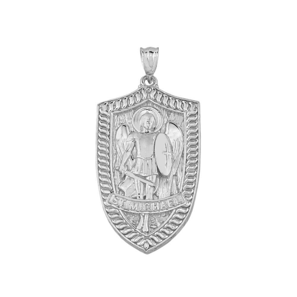 Gold Patron Saint Michael Archangel Shield Pendant Necklace, view 4