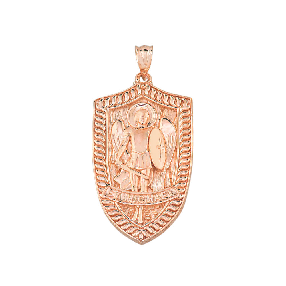 Gold Patron Saint Michael Archangel Shield Pendant Necklace, view 6