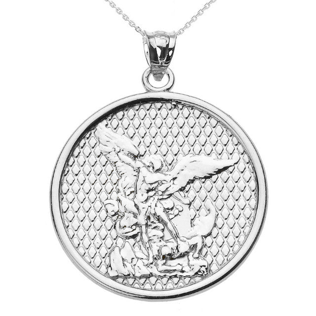 Gold Patron Saint Michael Archangel Textured Medallion Pendant Necklace, view 5