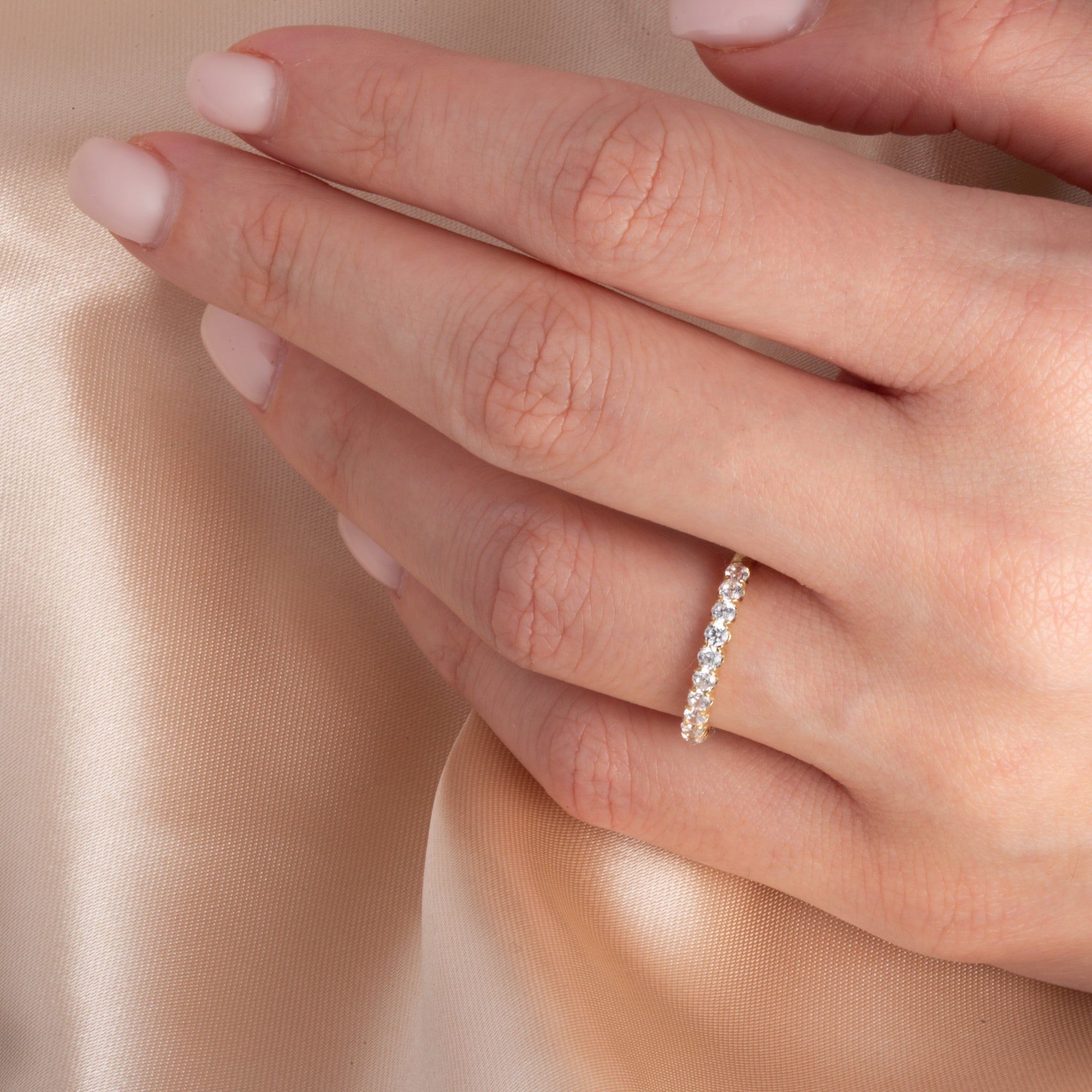 Gold Pave Set Lab-Grown Diamond Engagement Wedding Band Ring, view 2