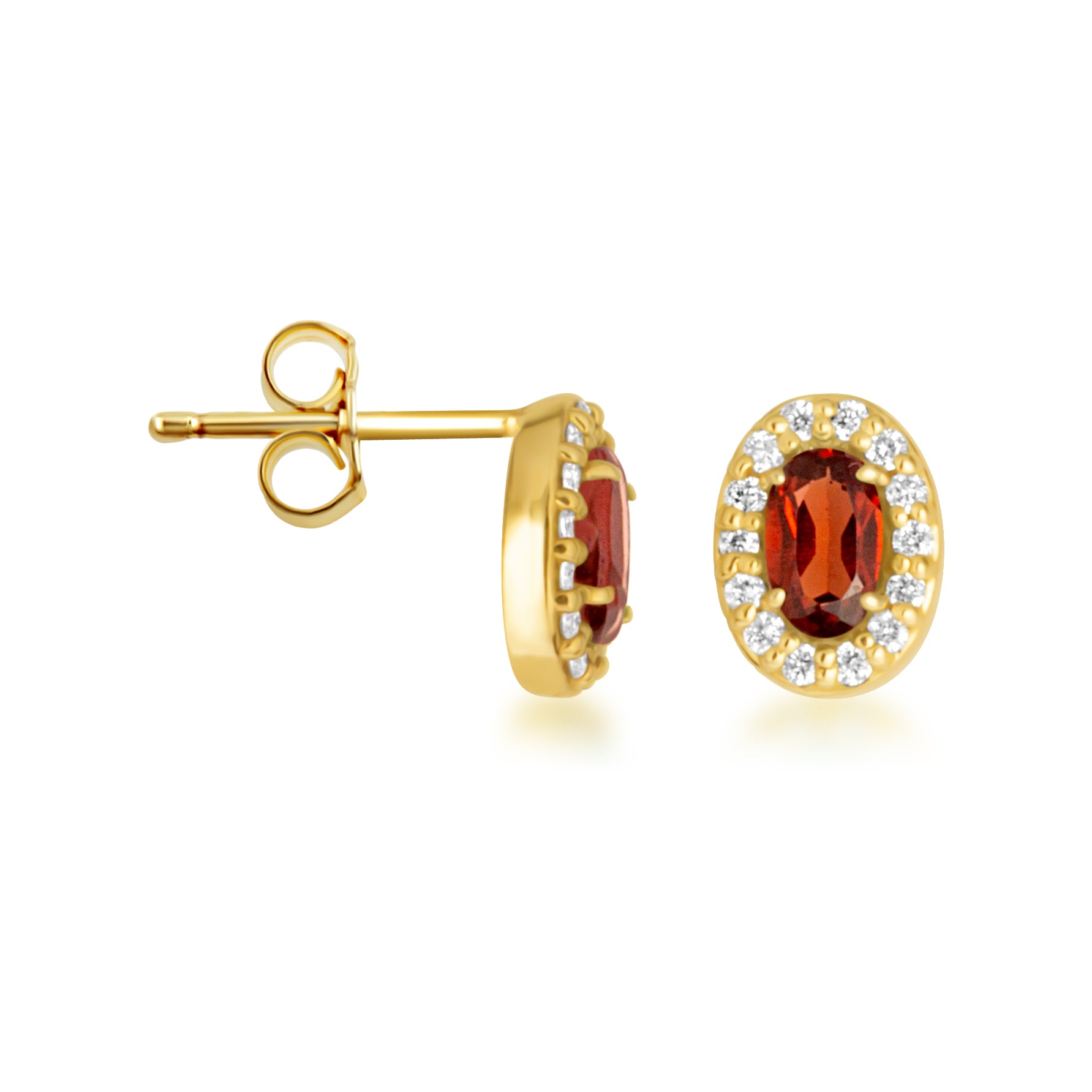 Gold Personalized Genuine Gemstone Halo Stud Earrings, view 4