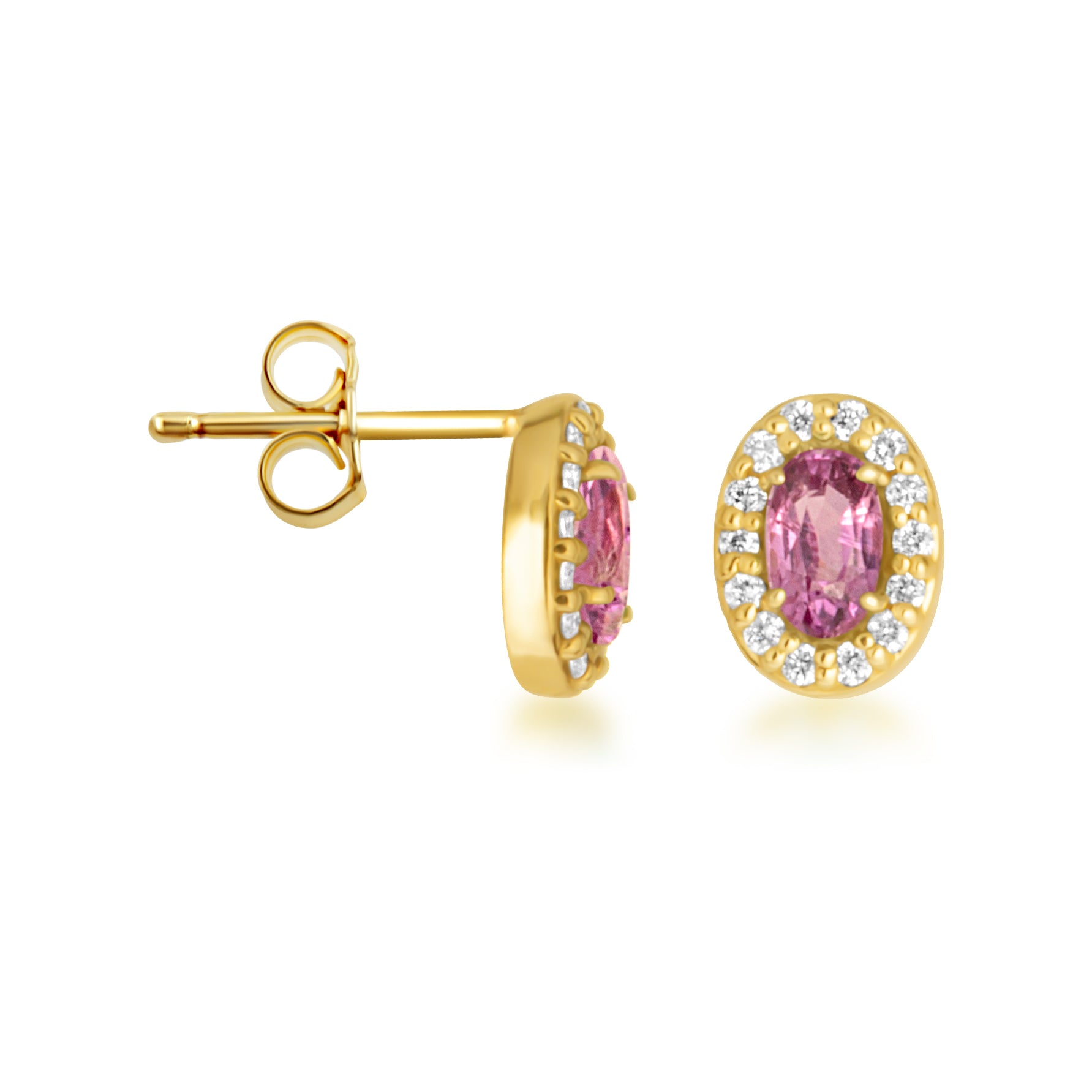Gold Personalized Genuine Gemstone Halo Stud Earrings, view 5